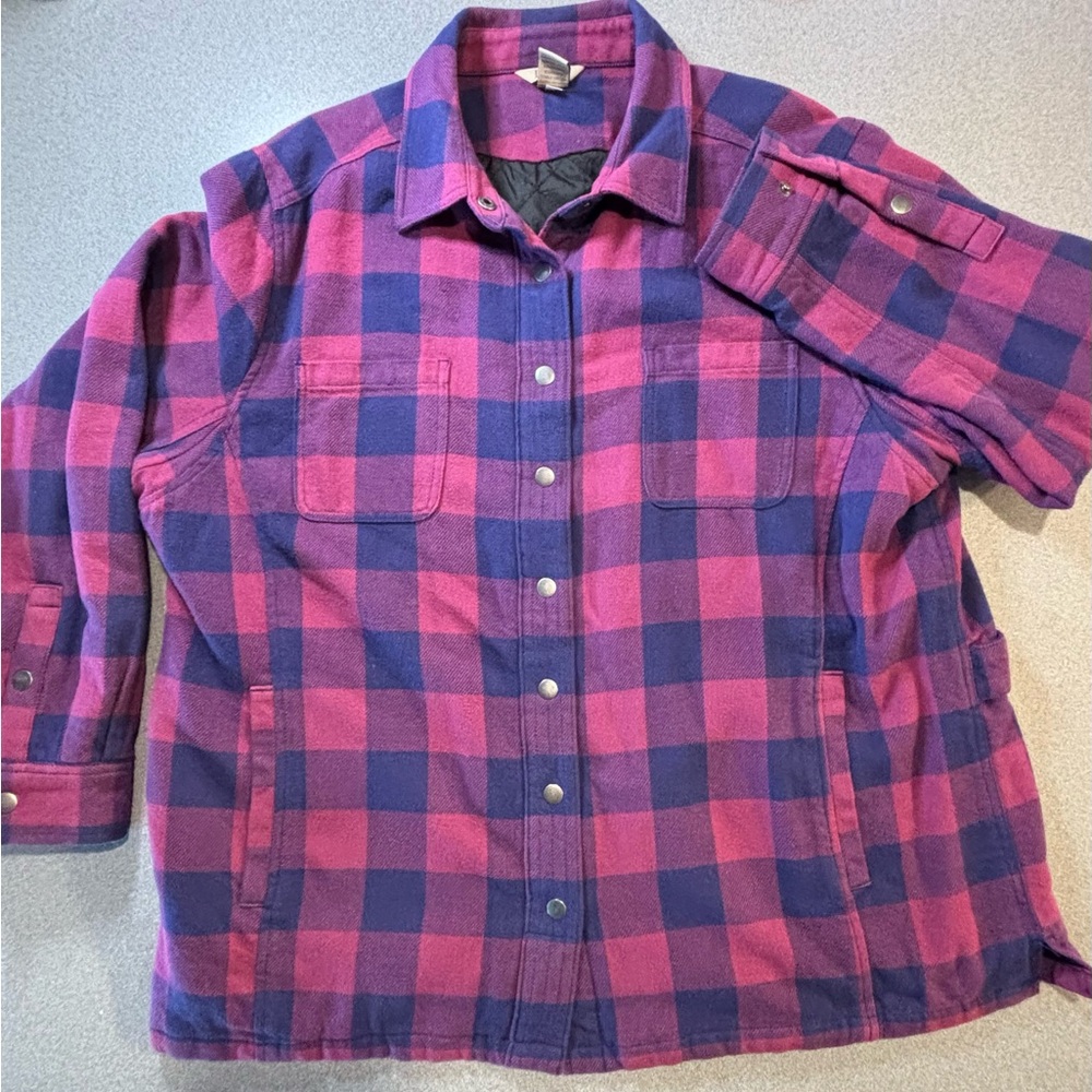 Duluth Trading Co. Purple/pink Plaid Shirt jacket fleece lined. Plus SZ 2X.